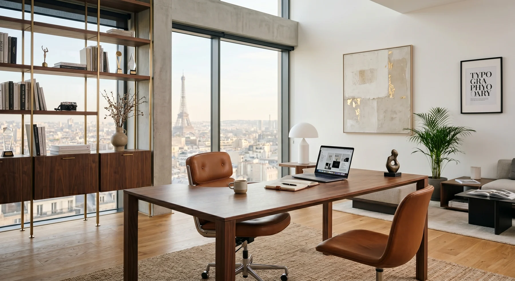 Espace de travail créatif ouvert sur Paris